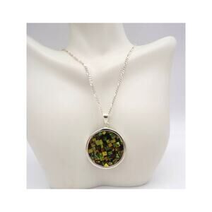 Sterling Silver Abalone Pendant Reversible Sides Necklace 2-Tone Inlay 20"